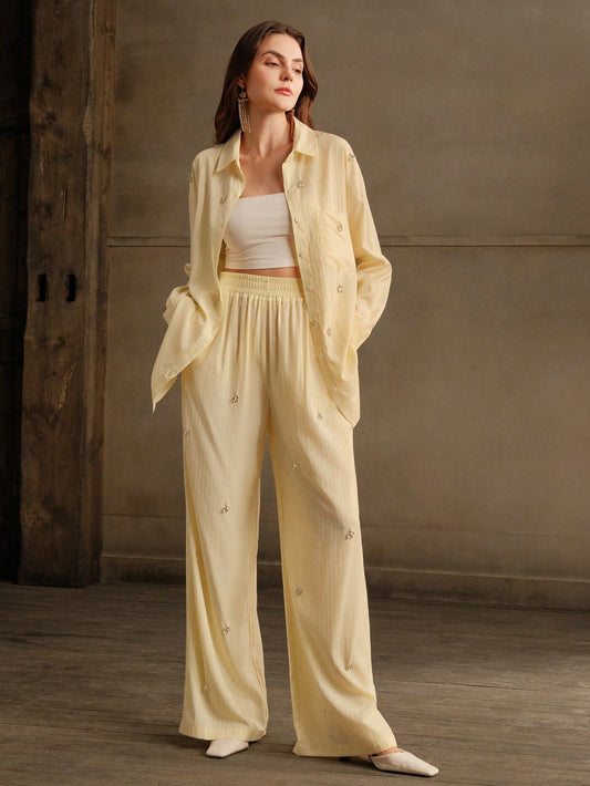 Women Modern Casual Commuter Diamond Stripe Co-ord Set