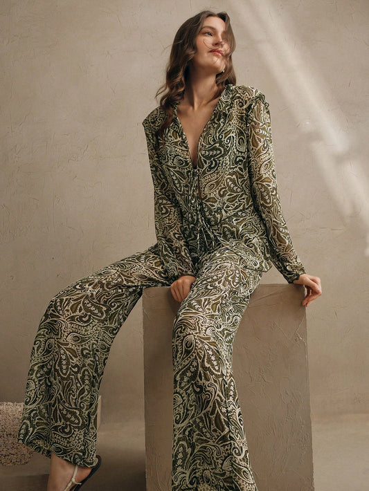 Yacht Beach Vacation Casual Plant Floral Tie Front Co-ord Set