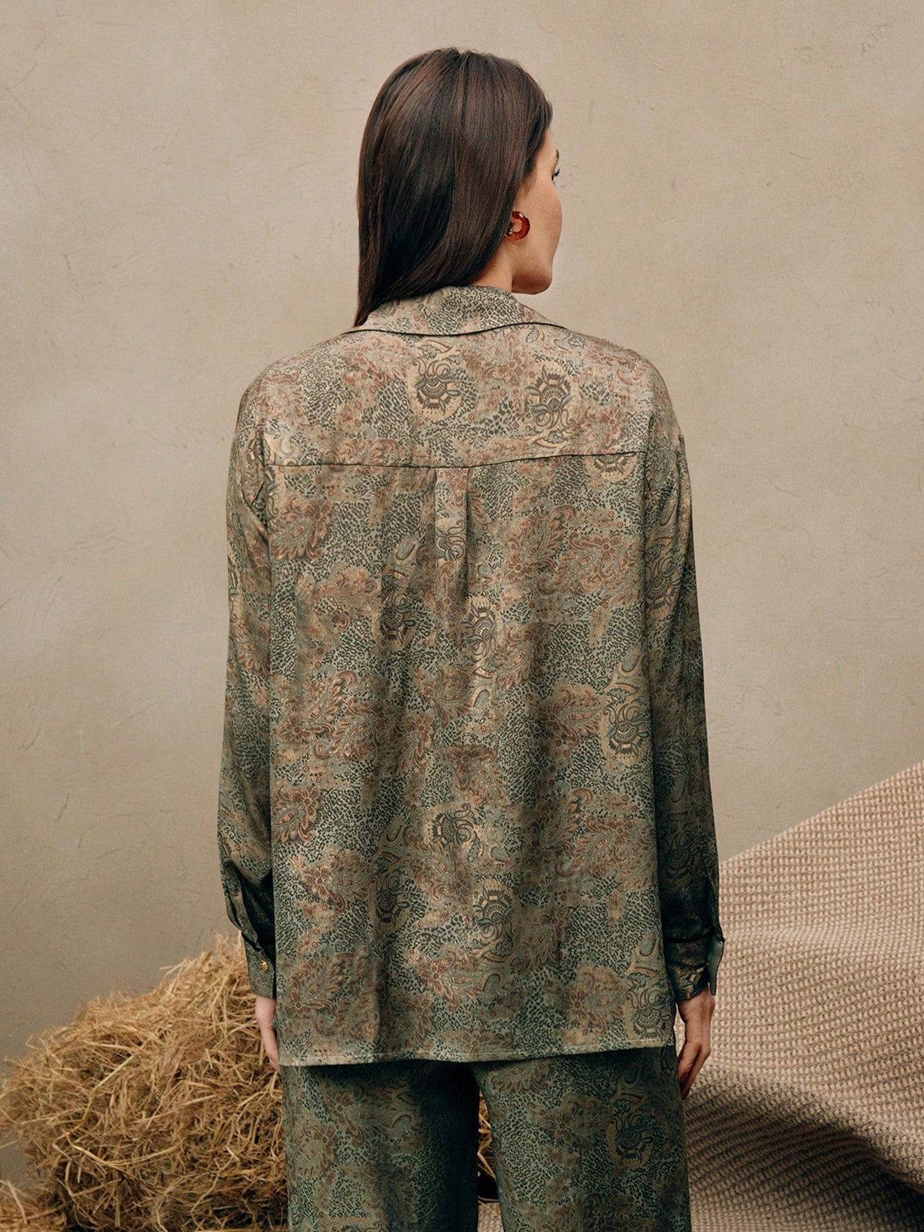 Army Green Elegant Leopard & Paisley Print Co-ord Set