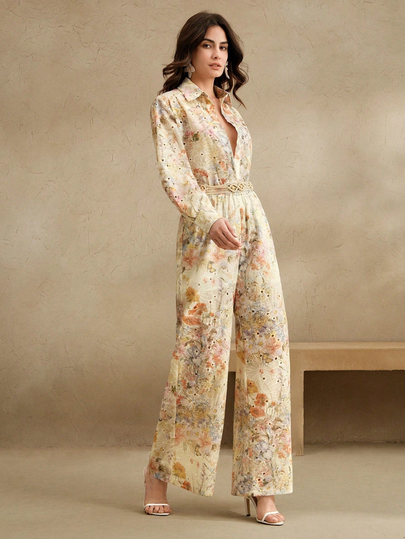 Multicolour Front Button Long Sleeve Printed Blouse And Pants Co-ord Set