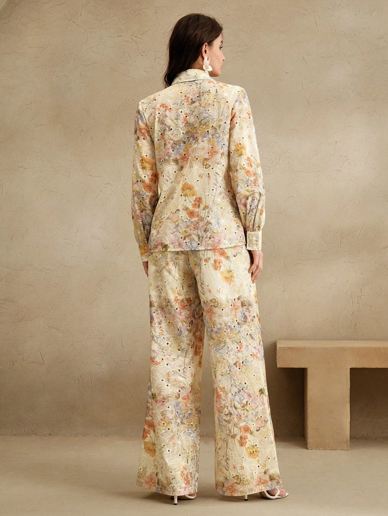 Multicolour Front Button Long Sleeve Printed Blouse And Pants Co-ord Set