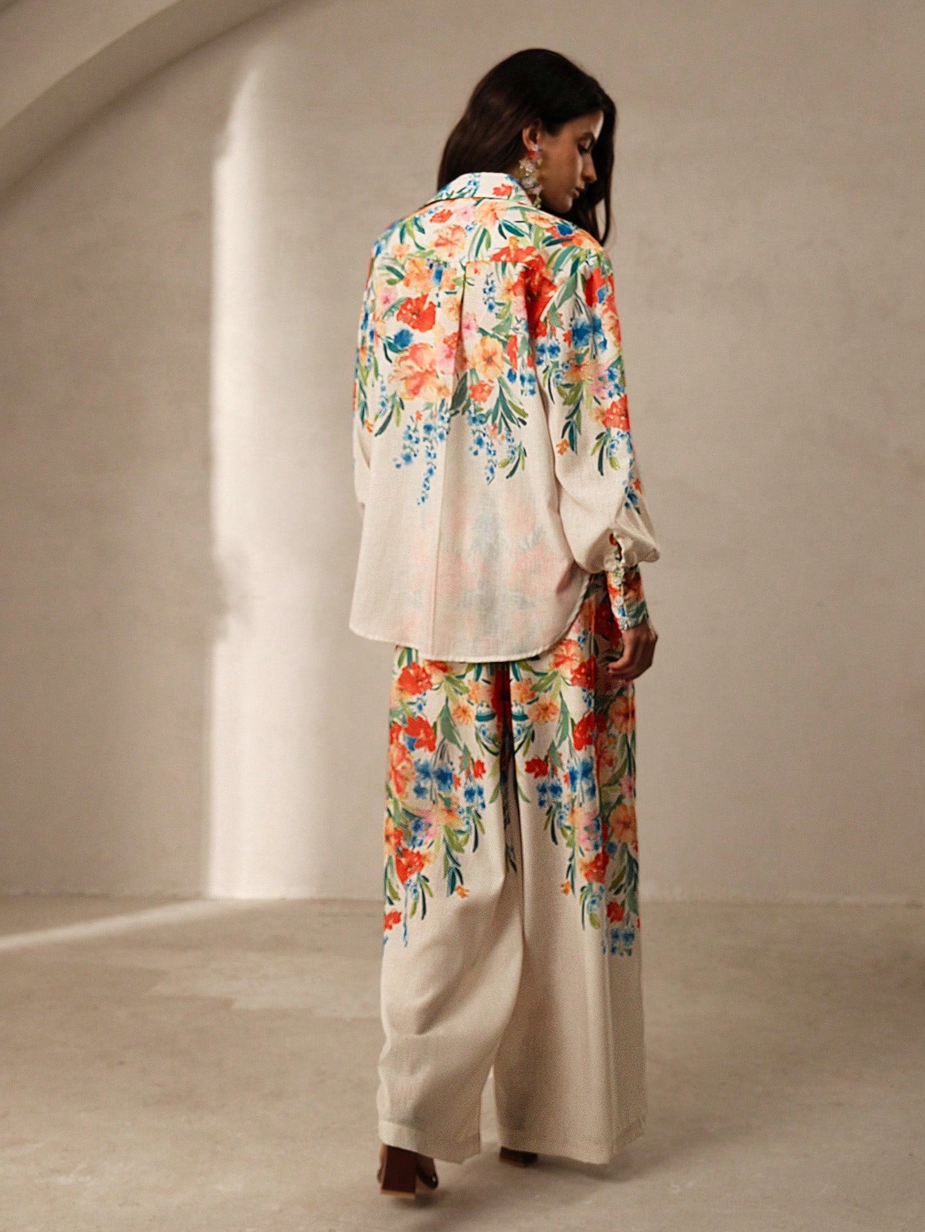 Floral Printed Women's Long Pants Perfect Romantic Co-ord Set