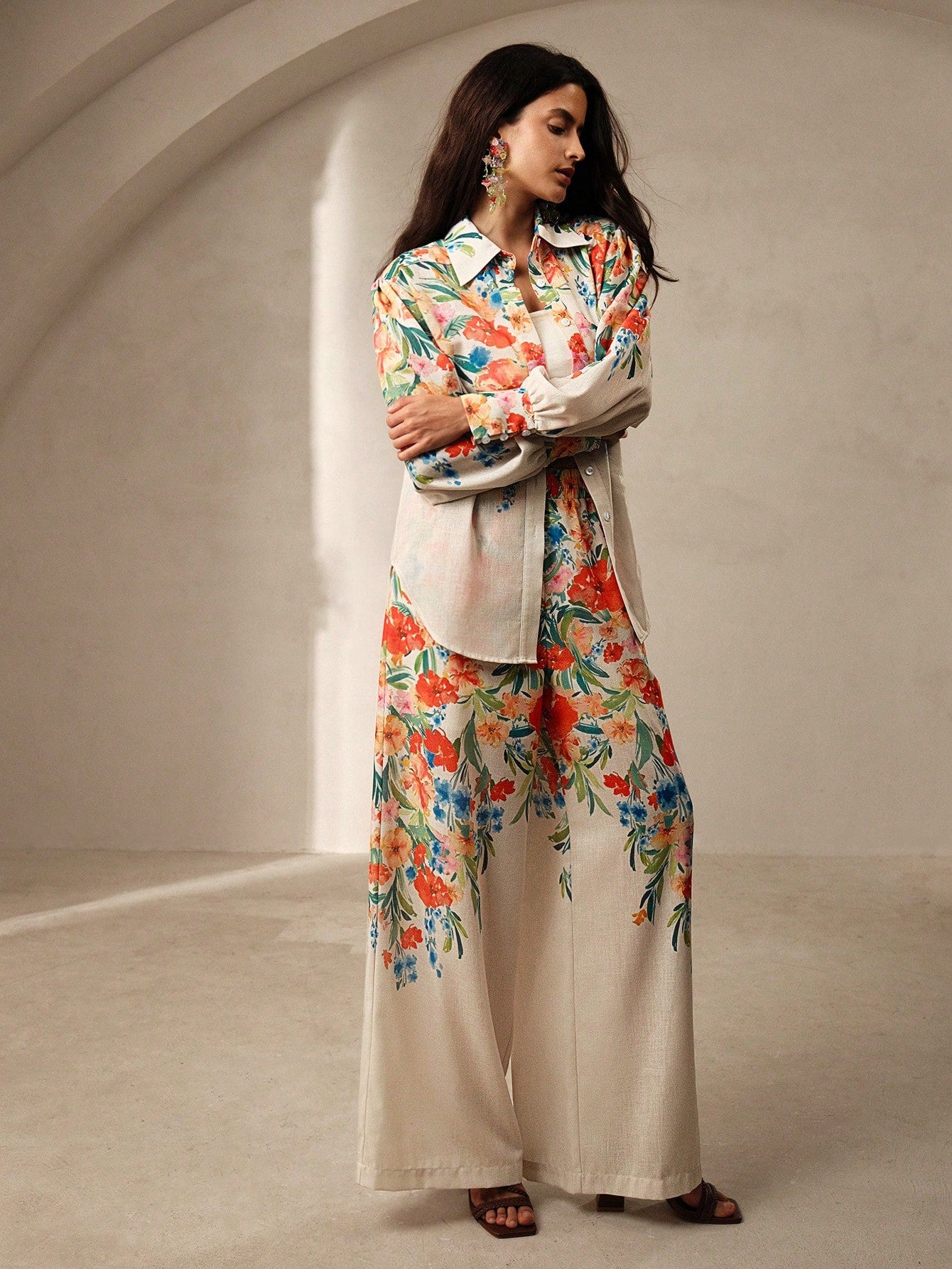 Floral Printed Women's Long Pants Perfect Romantic Co-ord Set