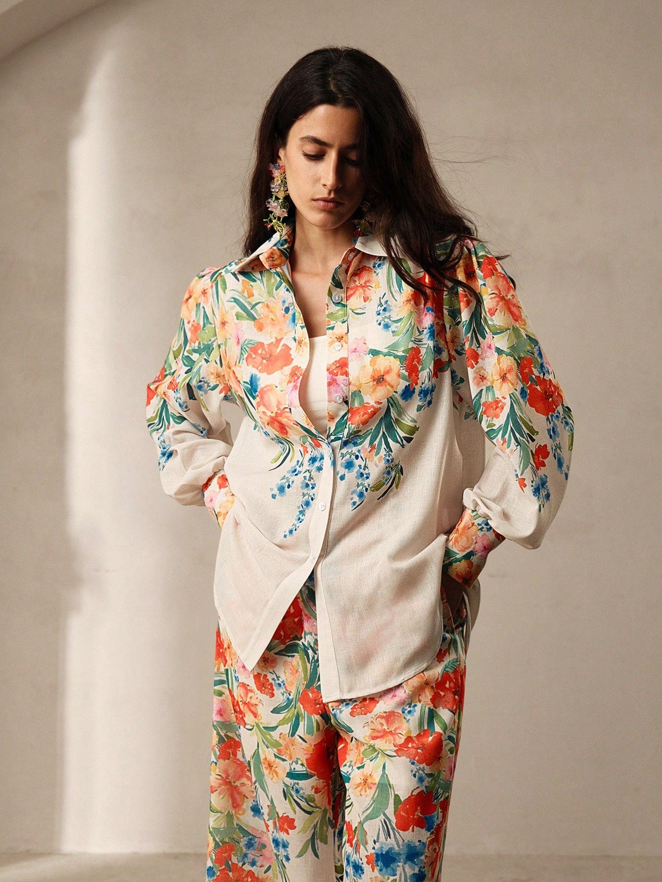 Floral Printed Women's Long Pants Perfect Romantic Co-ord Set