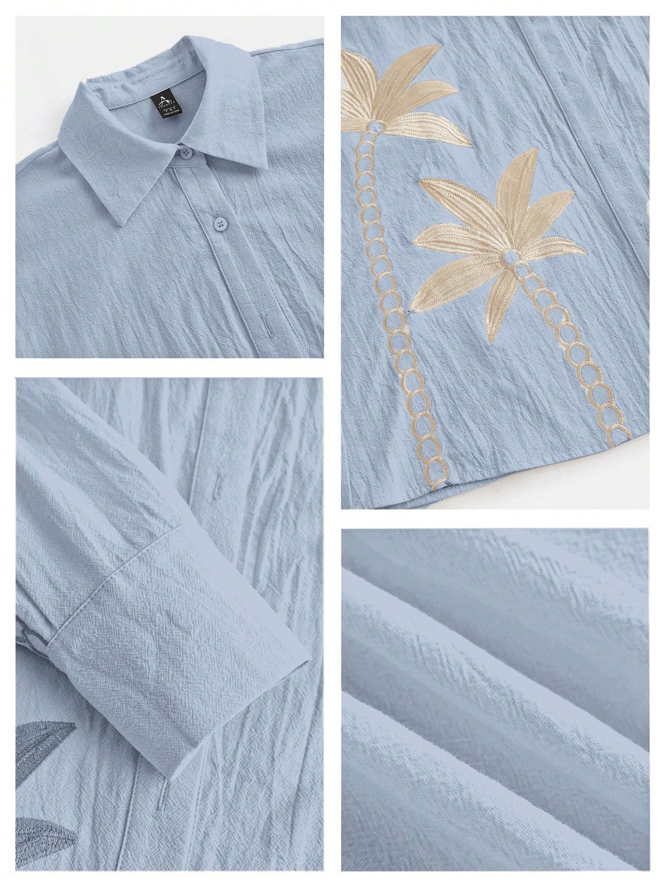 Baby Blue Woven Craft Embroidered Apricot Long Sleeved Co-ord Set