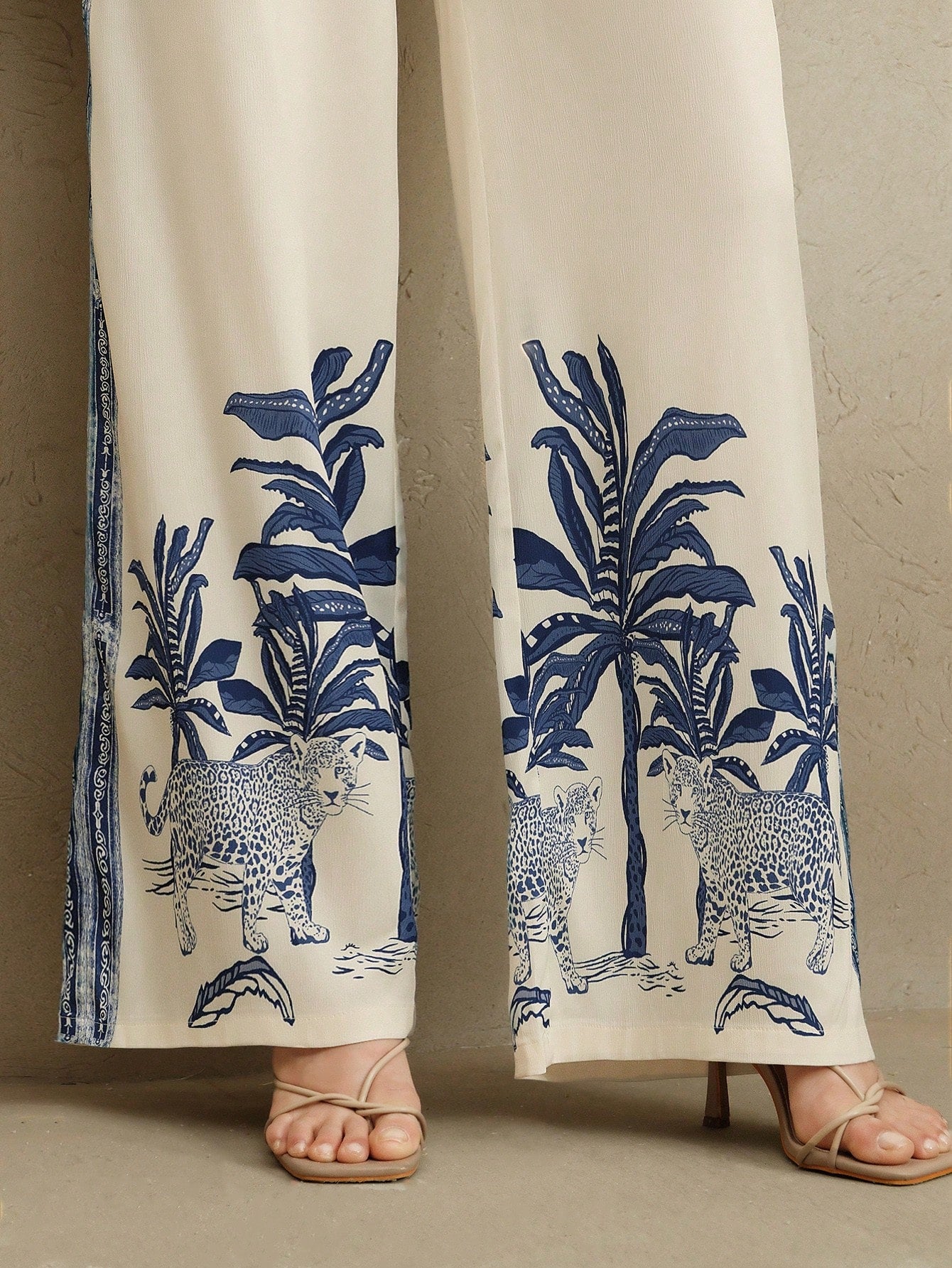 Loose Casual Old Money Style Printed Shirt And Wide Leg Pants