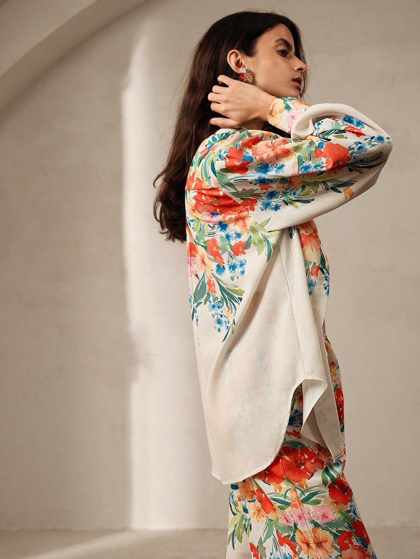Romantic Floral Print Women Shirt And Pants Two Pieces Set
