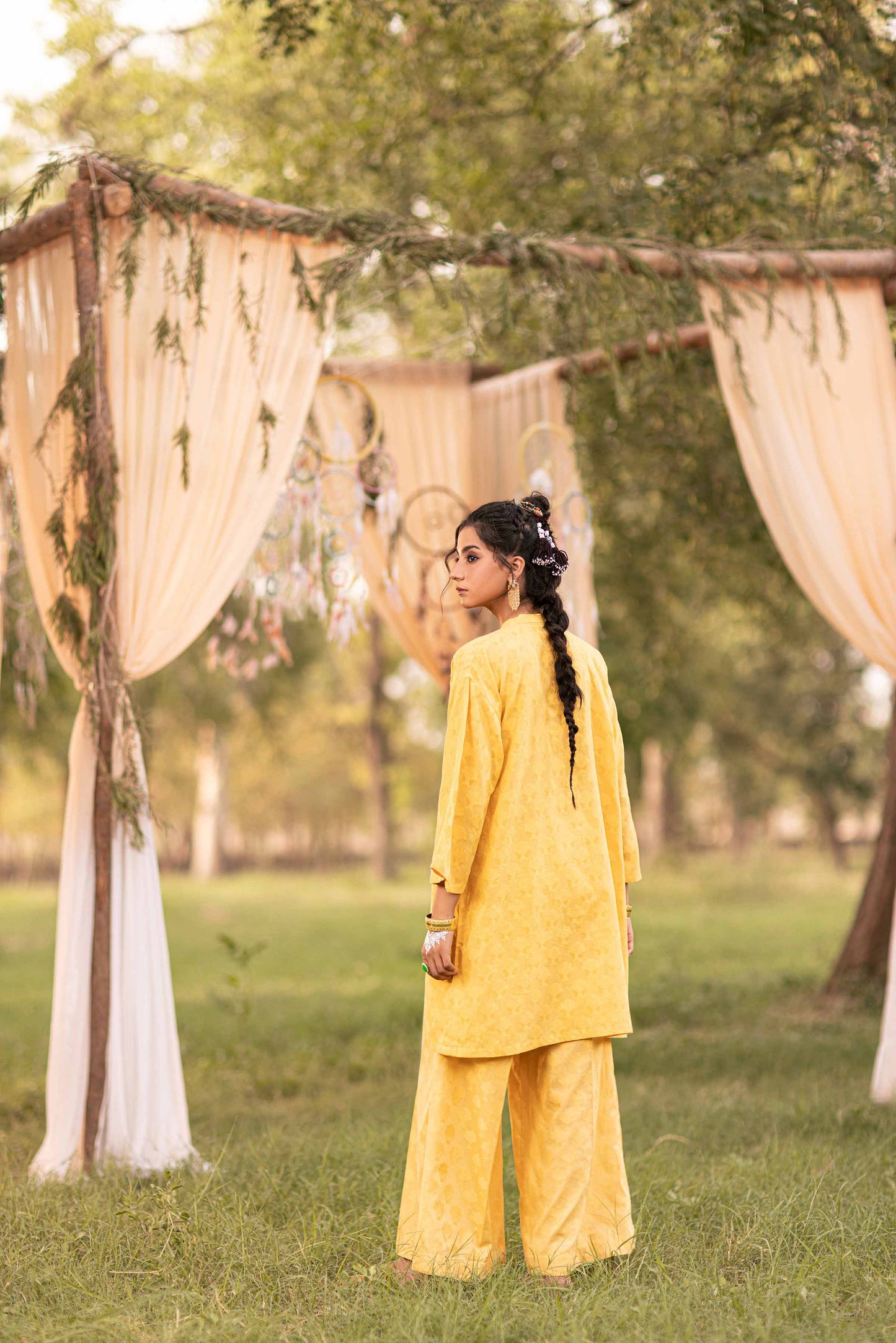 Golden Glow Floral Embroidered Suit