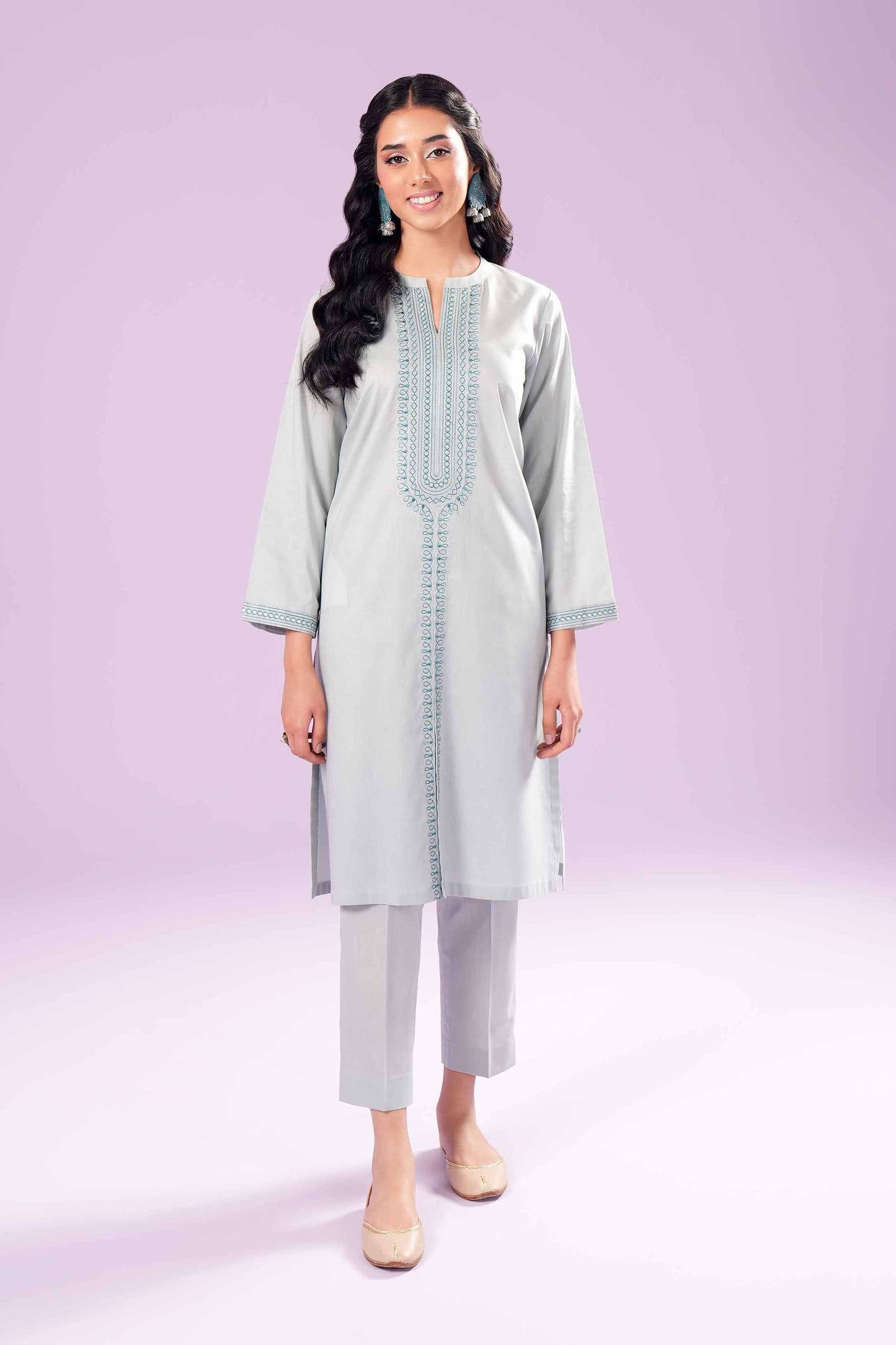 Silver Mist Embroidered Co-ord Set – Soft Grey Elegance