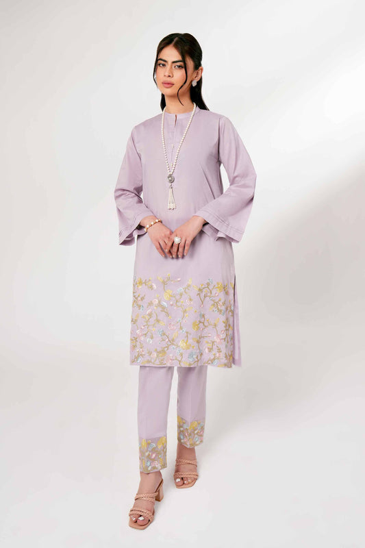 Lilac Bloom Embroidered Kurta Set