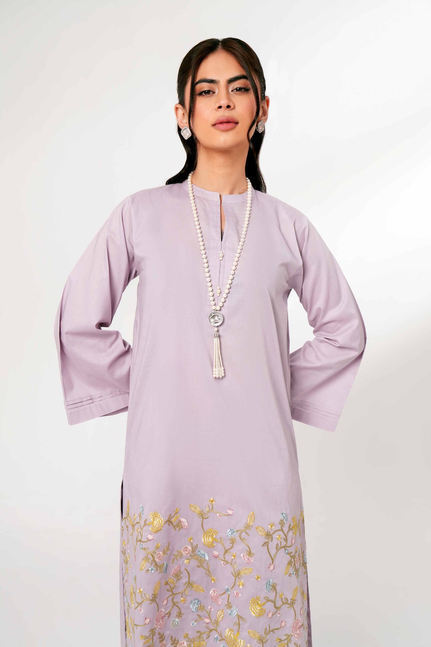 Lilac Bloom Embroidered Kurta Set