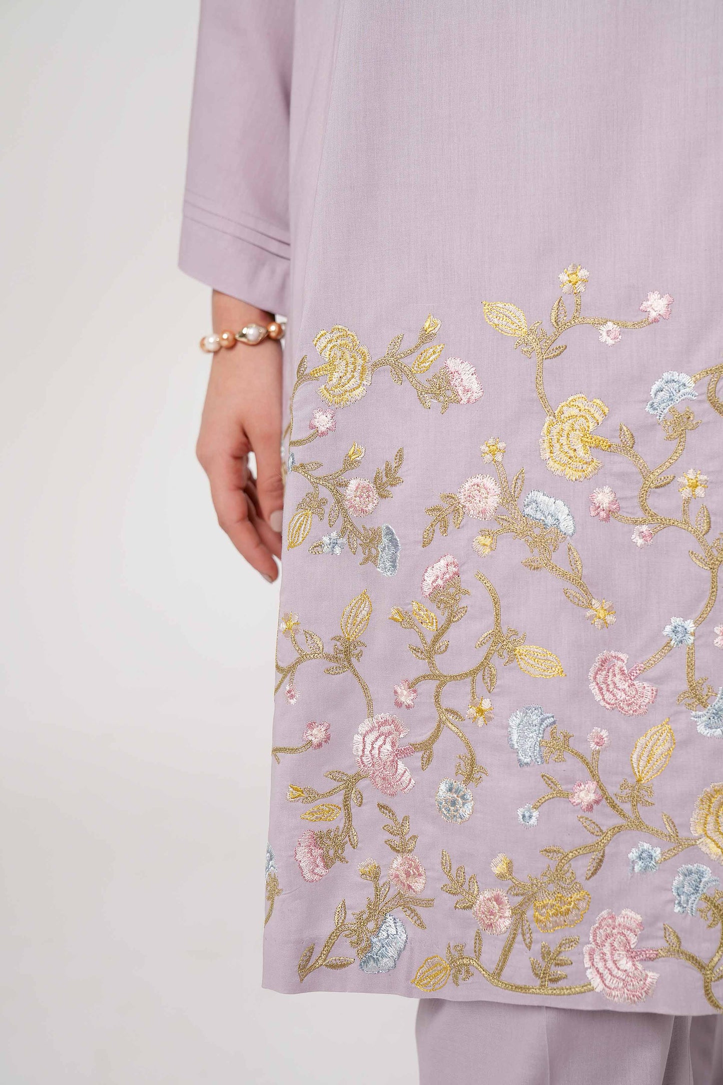 Lilac Bloom Embroidered Kurta Set