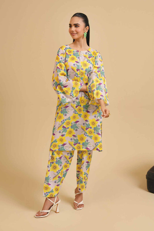 Pastel Lavender Sunflower Print Kurta & Pant Co-ord