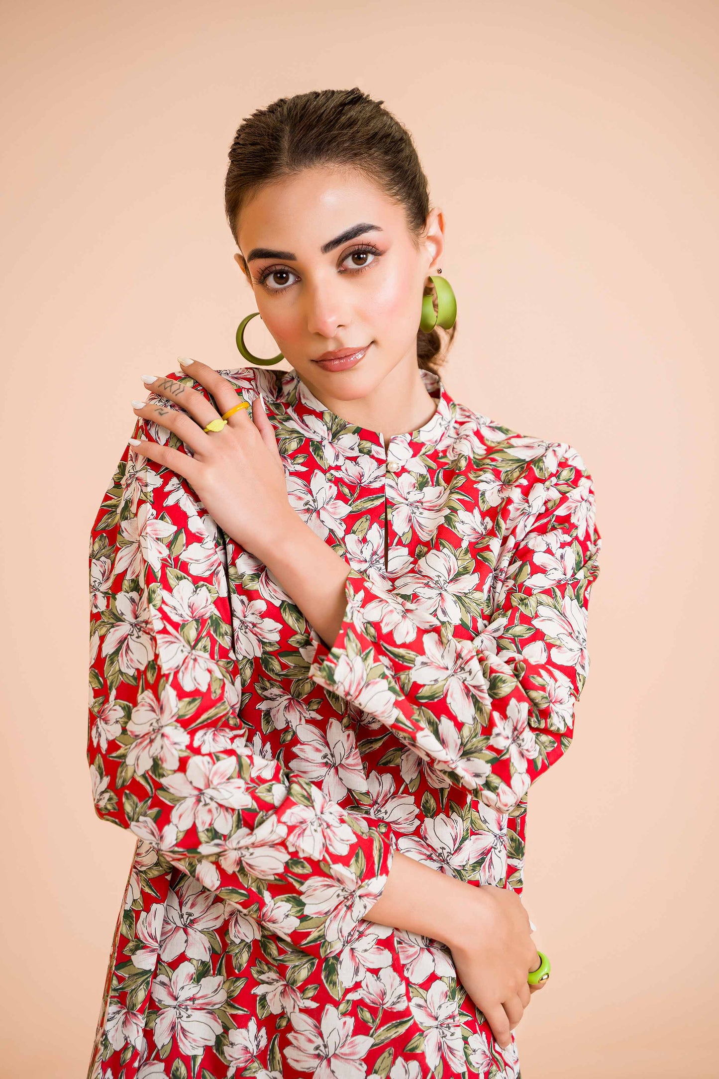 Scarlet Lily Printed Co-ord Set – Red & White Bloom Magic
