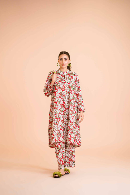 Scarlet Lily Printed Co-ord Set – Red & White Bloom Magic