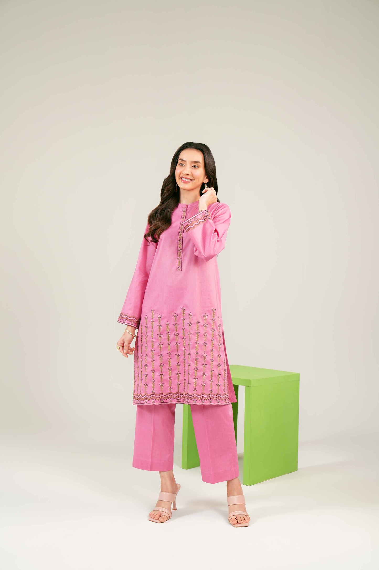 Pink Blossom Embroidered Kurta Set