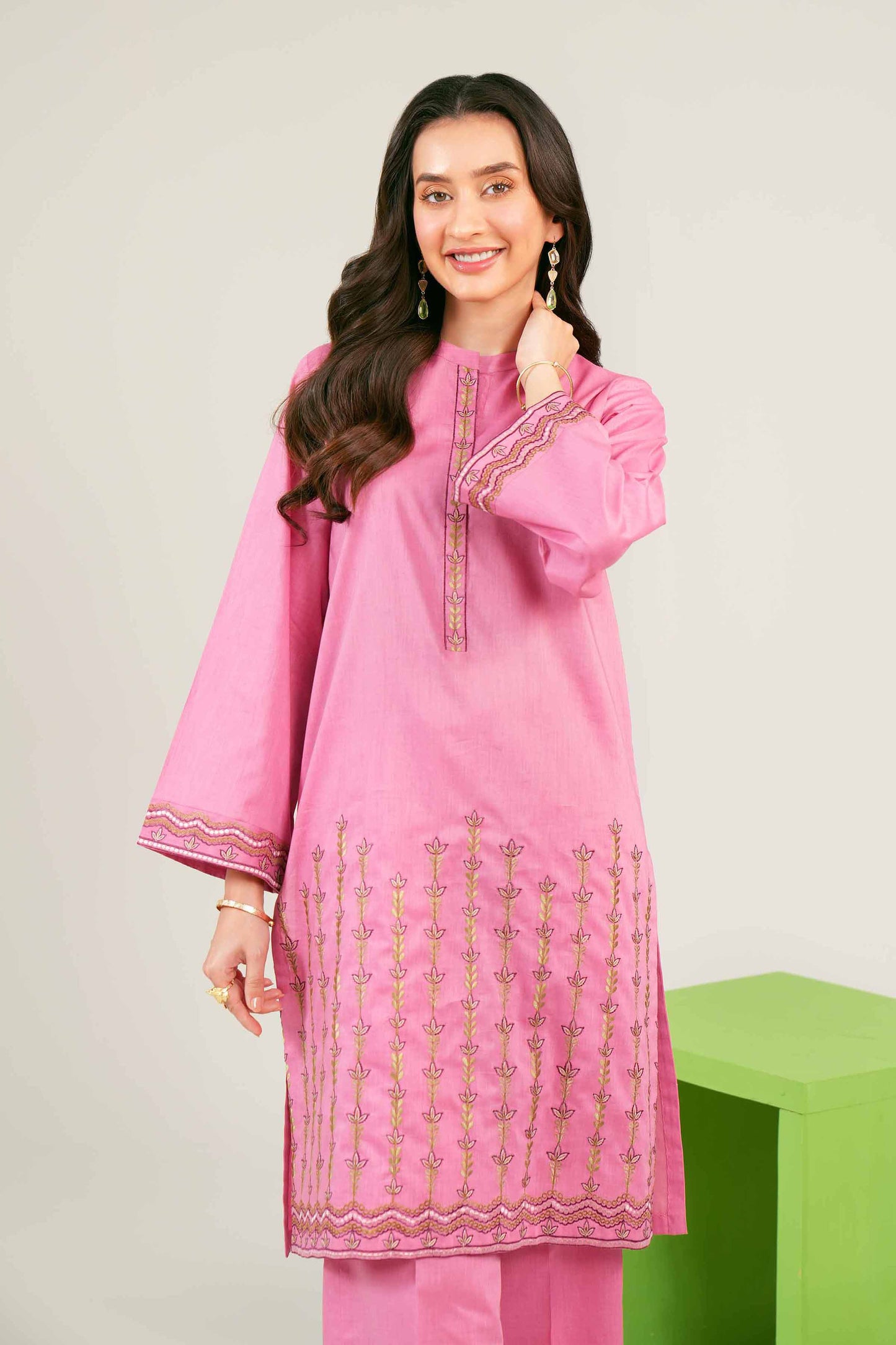 Pink Blossom Embroidered Kurta Set