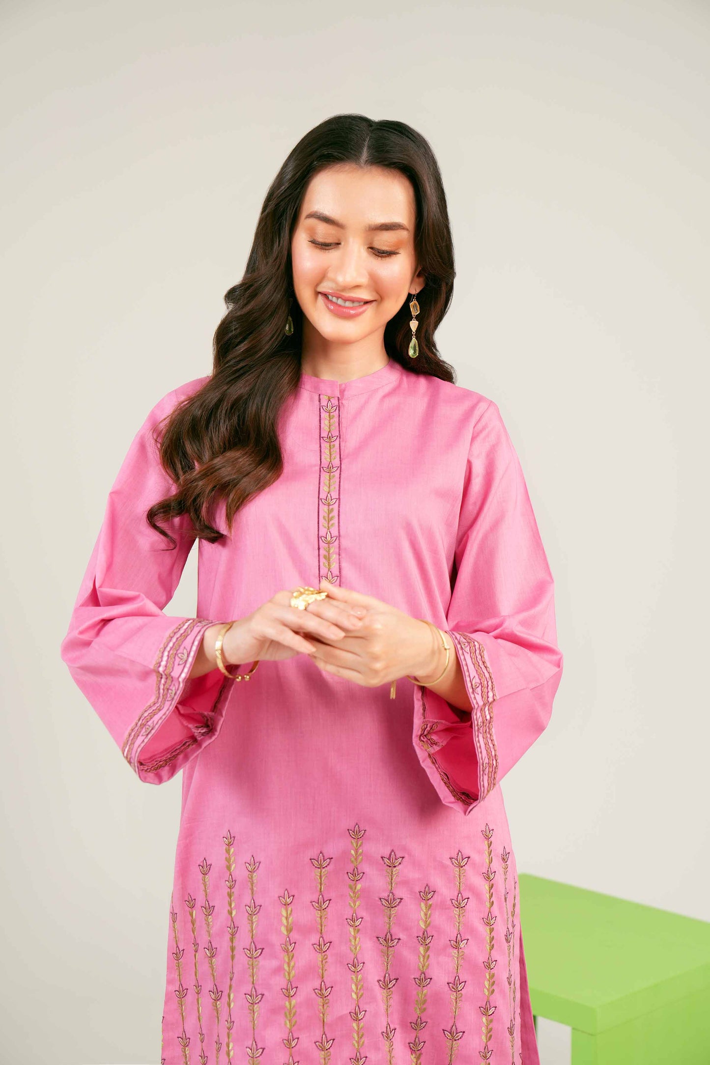 Pink Blossom Embroidered Kurta Set