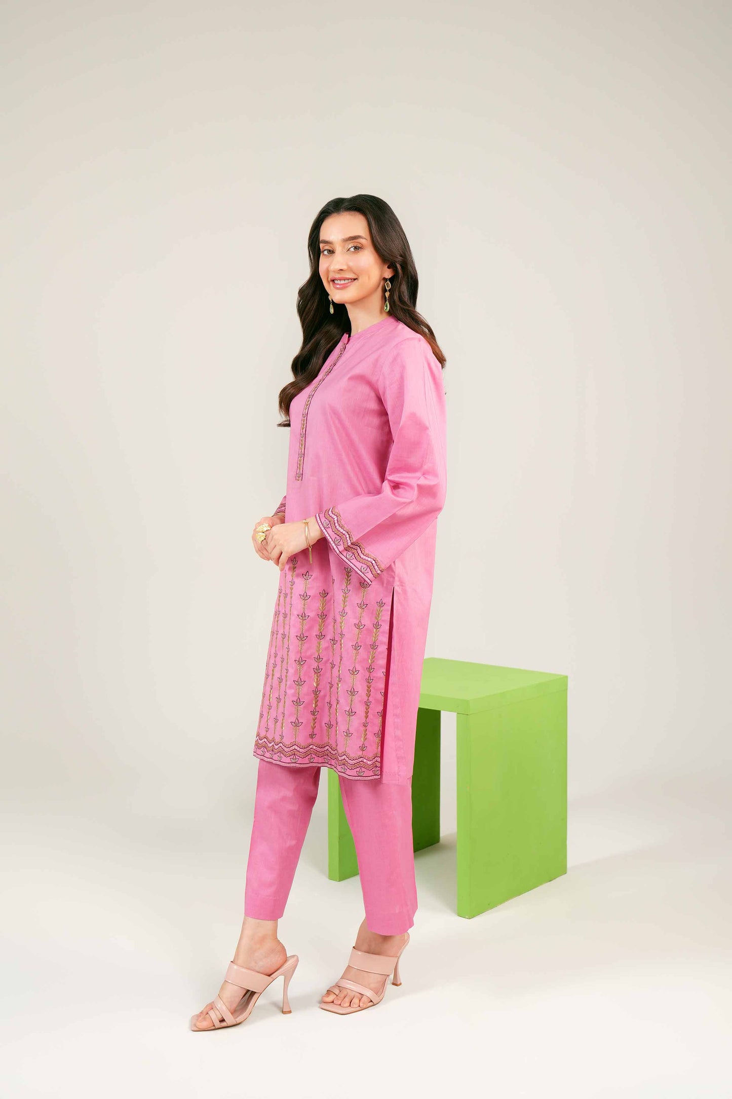 Pink Blossom Embroidered Kurta Set