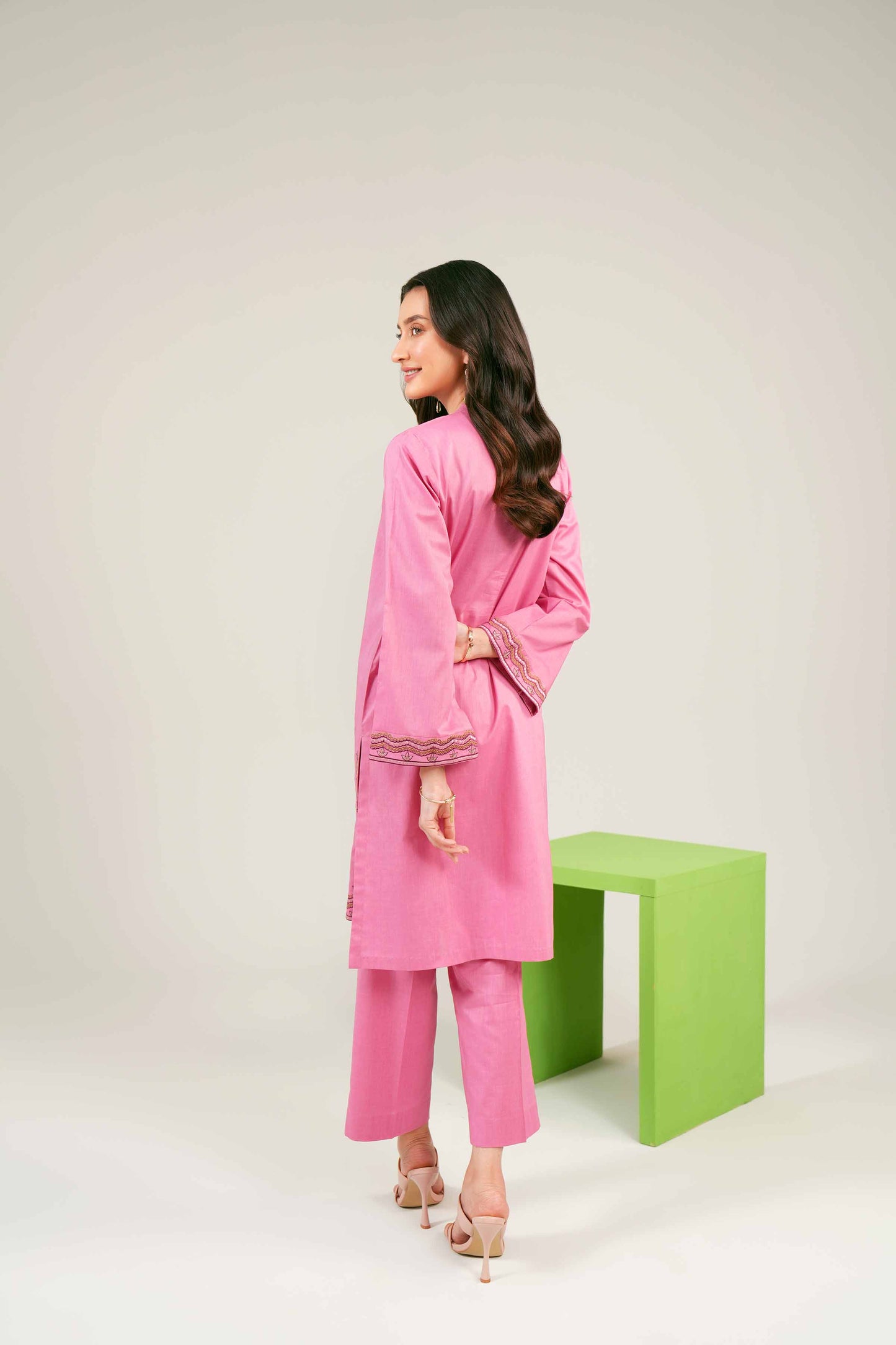 Pink Blossom Embroidered Kurta Set