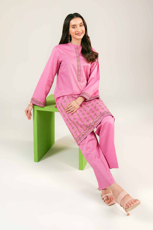Pink Blossom Embroidered Kurta Set