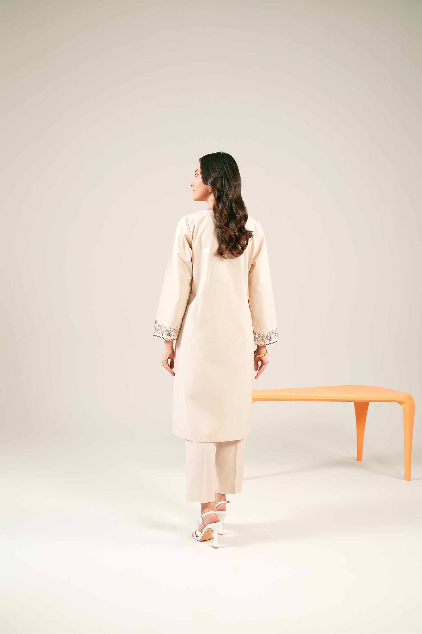 Ivory Elegance Embroidered Panel Kurta Set