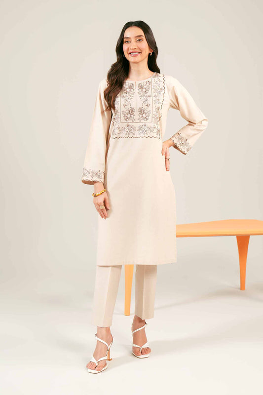 Ivory Elegance Embroidered Panel Kurta Set