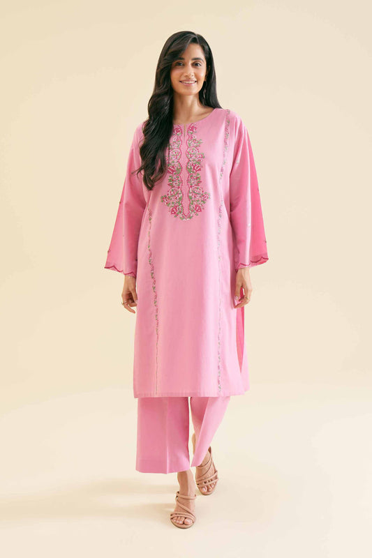 Blush Pink Kurta with Floral Embroidered Detailing