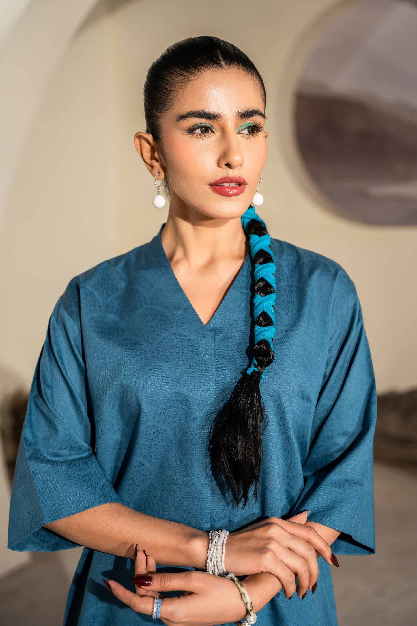 Teal Grace Kurta Set with Embroidered Pants