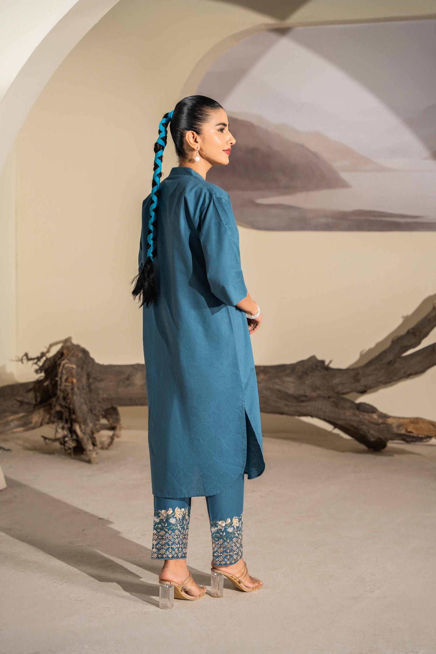 Teal Grace Kurta Set with Embroidered Pants