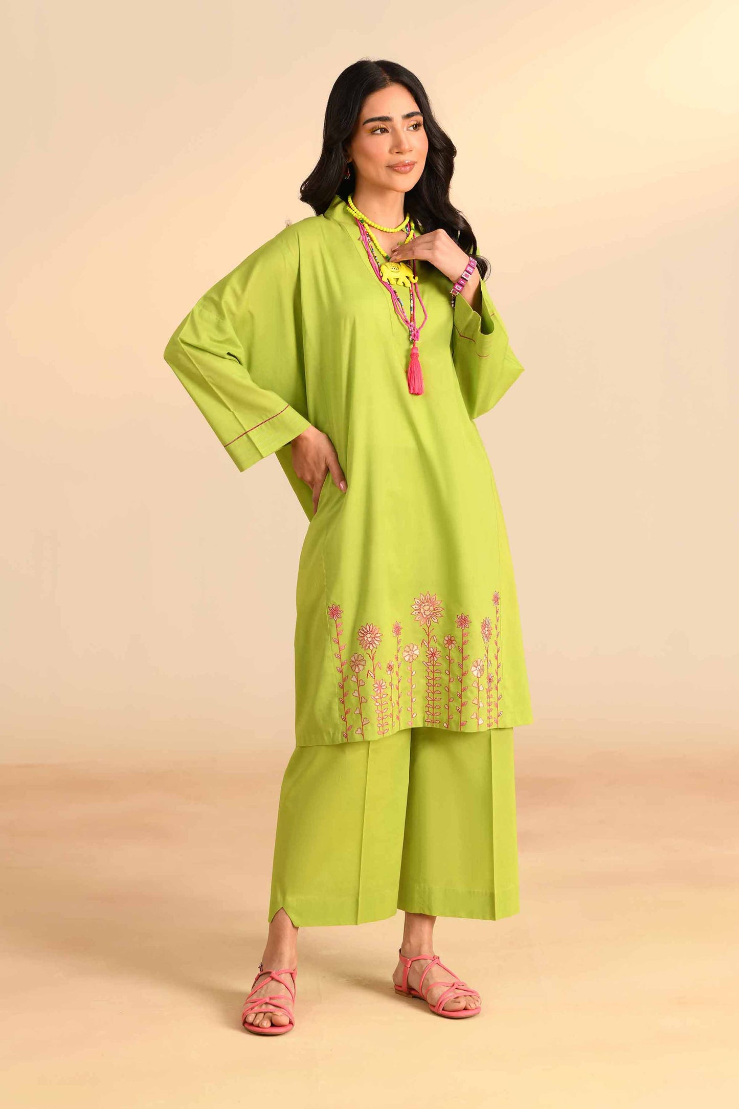 Lime Blossom Embroidered Kurta Set