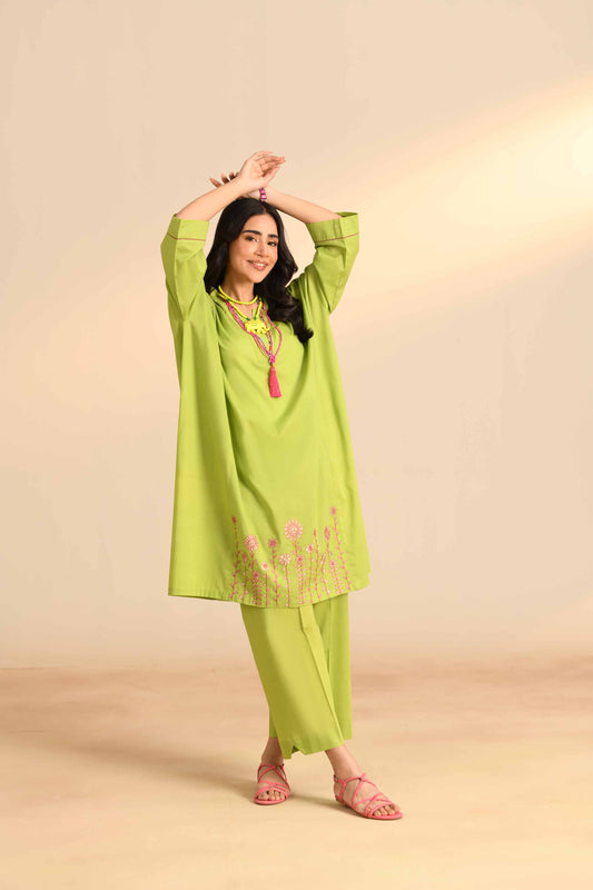 Lime Blossom Embroidered Kurta Set