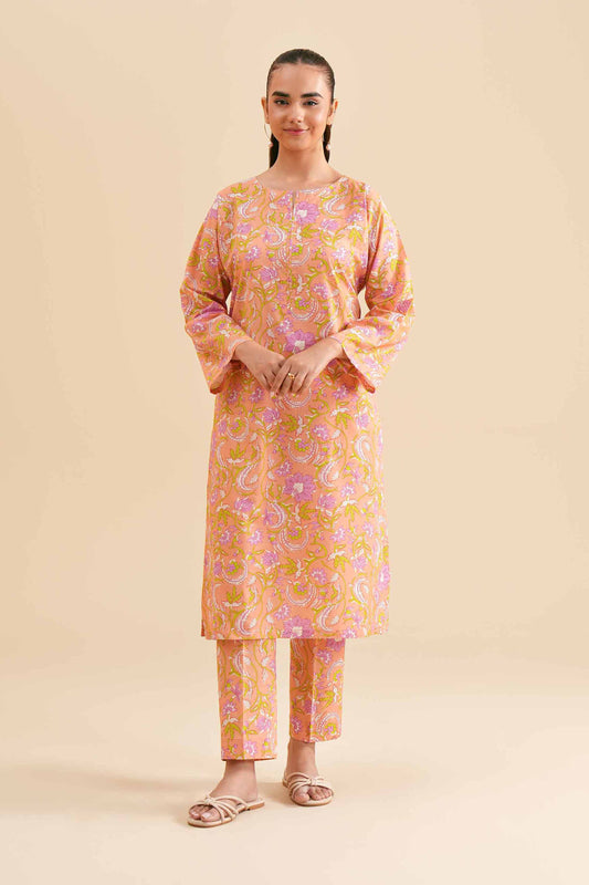 Pastel Peach Floral Paisley Kurta & Pant Set