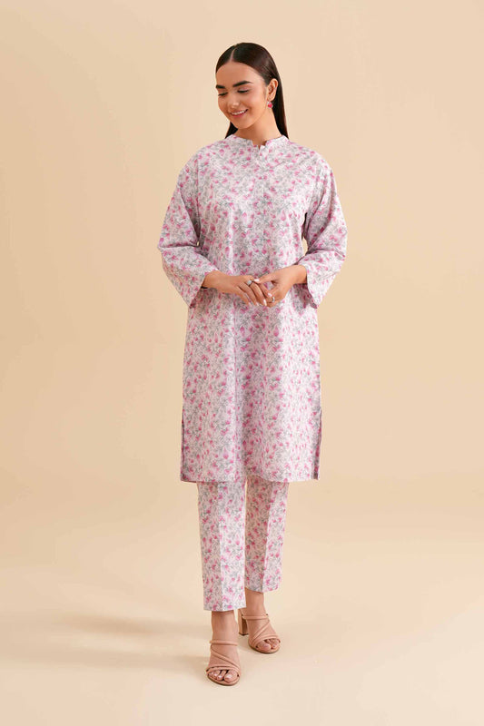 Soft Pink Botanical Printed Kurta & Pant Set