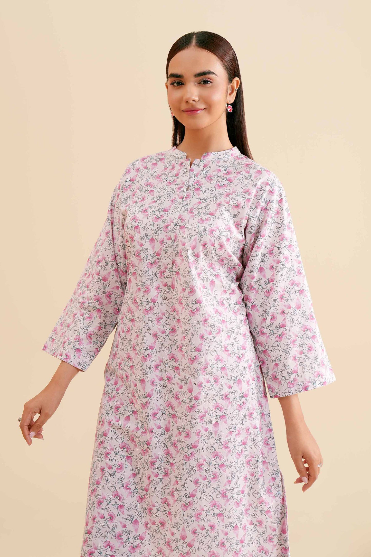 Soft Pink Botanical Printed Kurta & Pant Set