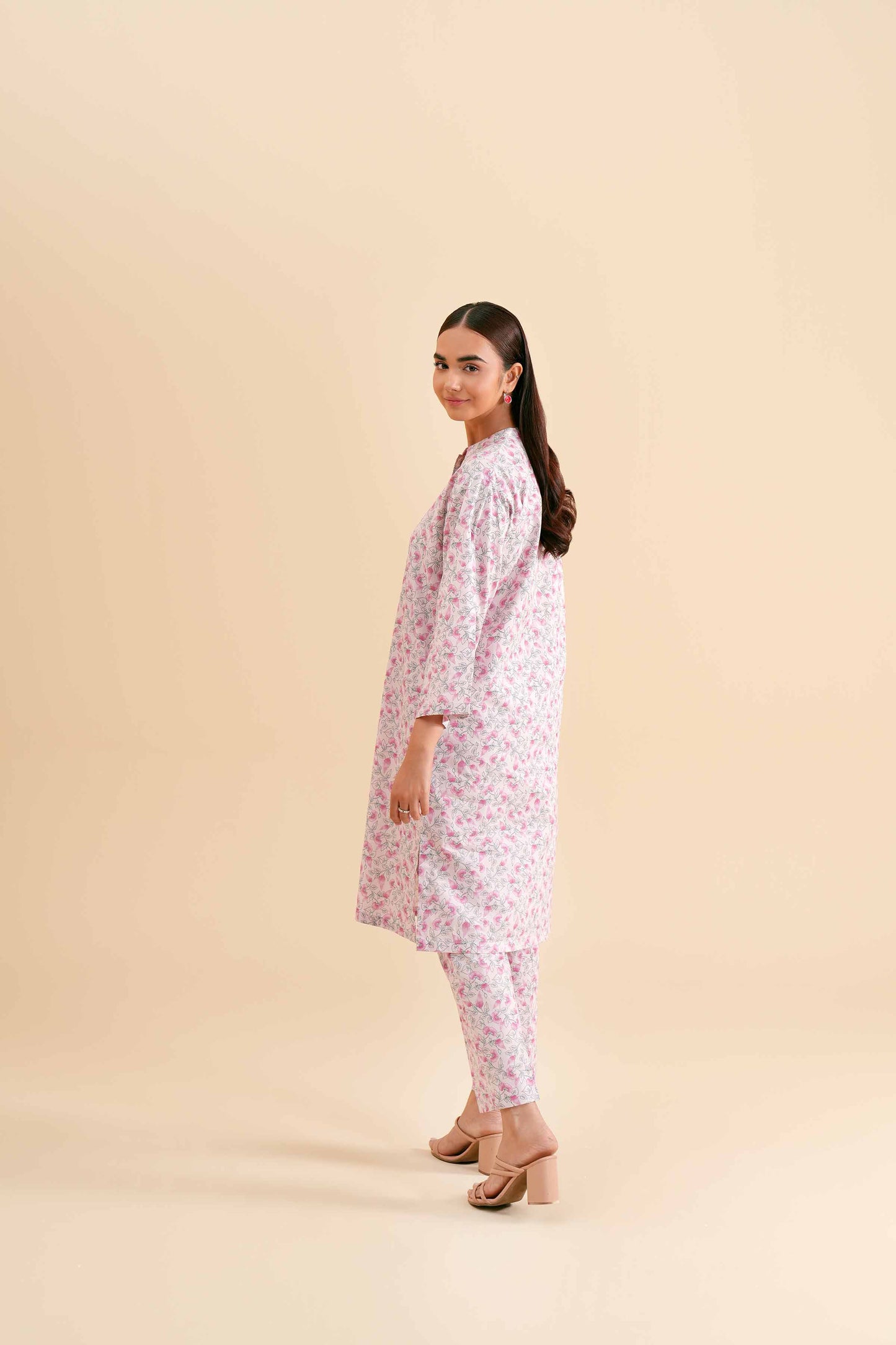 Soft Pink Botanical Printed Kurta & Pant Set