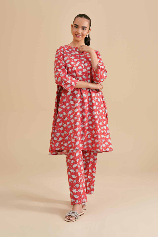 Bold Red Bloom Print Kurta & Pant Co-ord