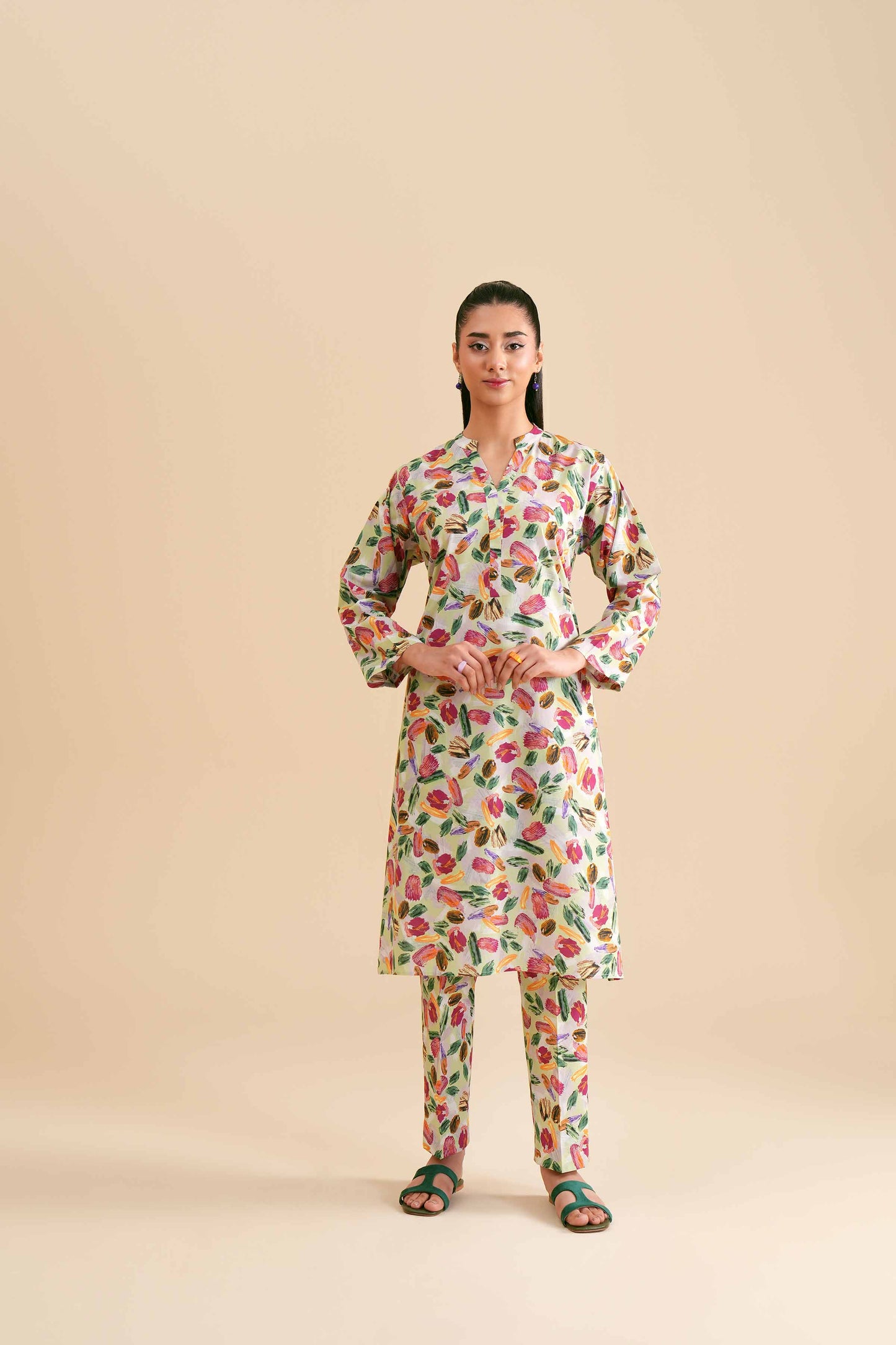 White Botanical Abstract Printed Outfit