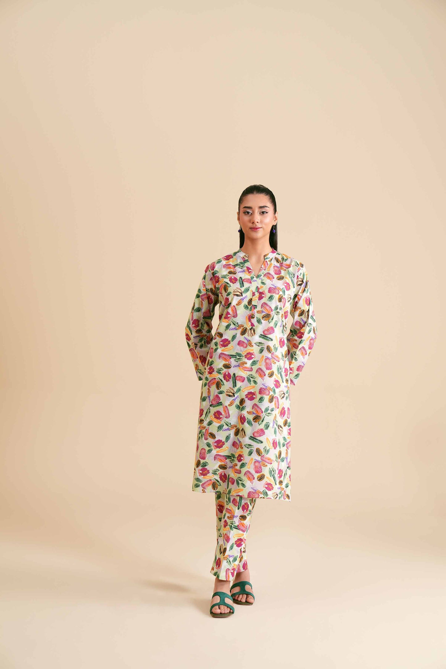 White Botanical Abstract Printed Outfit