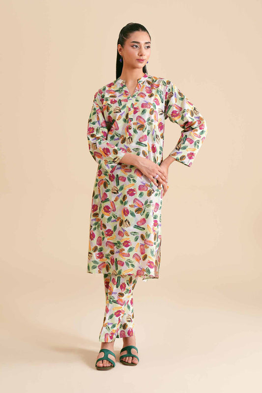 White Botanical Abstract Printed Outfit