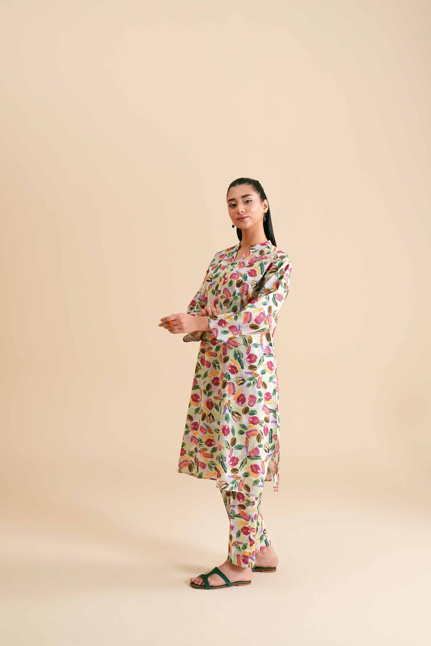 White Botanical Abstract Printed Outfit