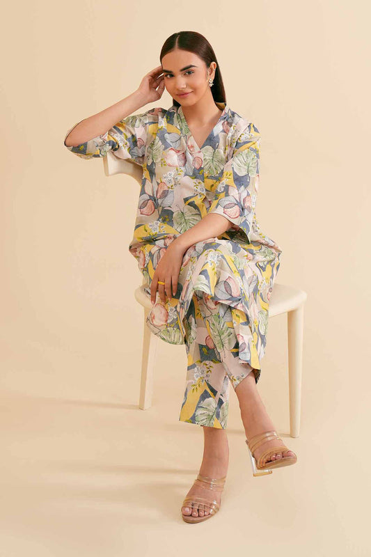 Pastel Tropical Leaf & Bloom Printed 2-Piece Set