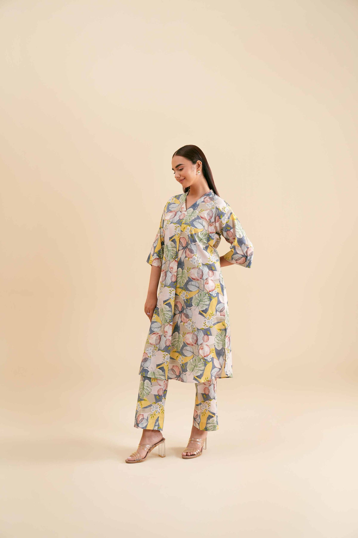 Pastel Tropical Leaf & Bloom Printed 2-Piece Set