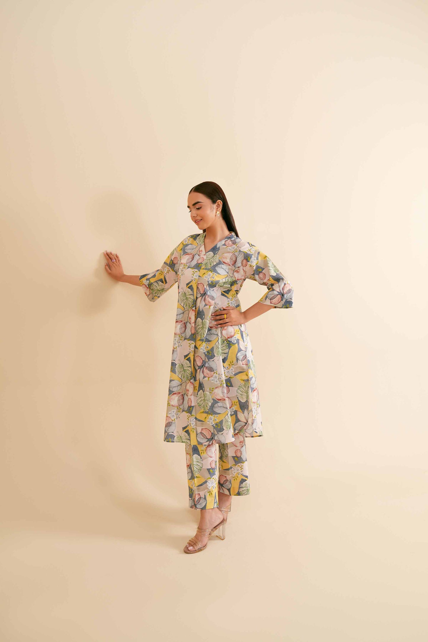 Pastel Tropical Leaf & Bloom Printed 2-Piece Set