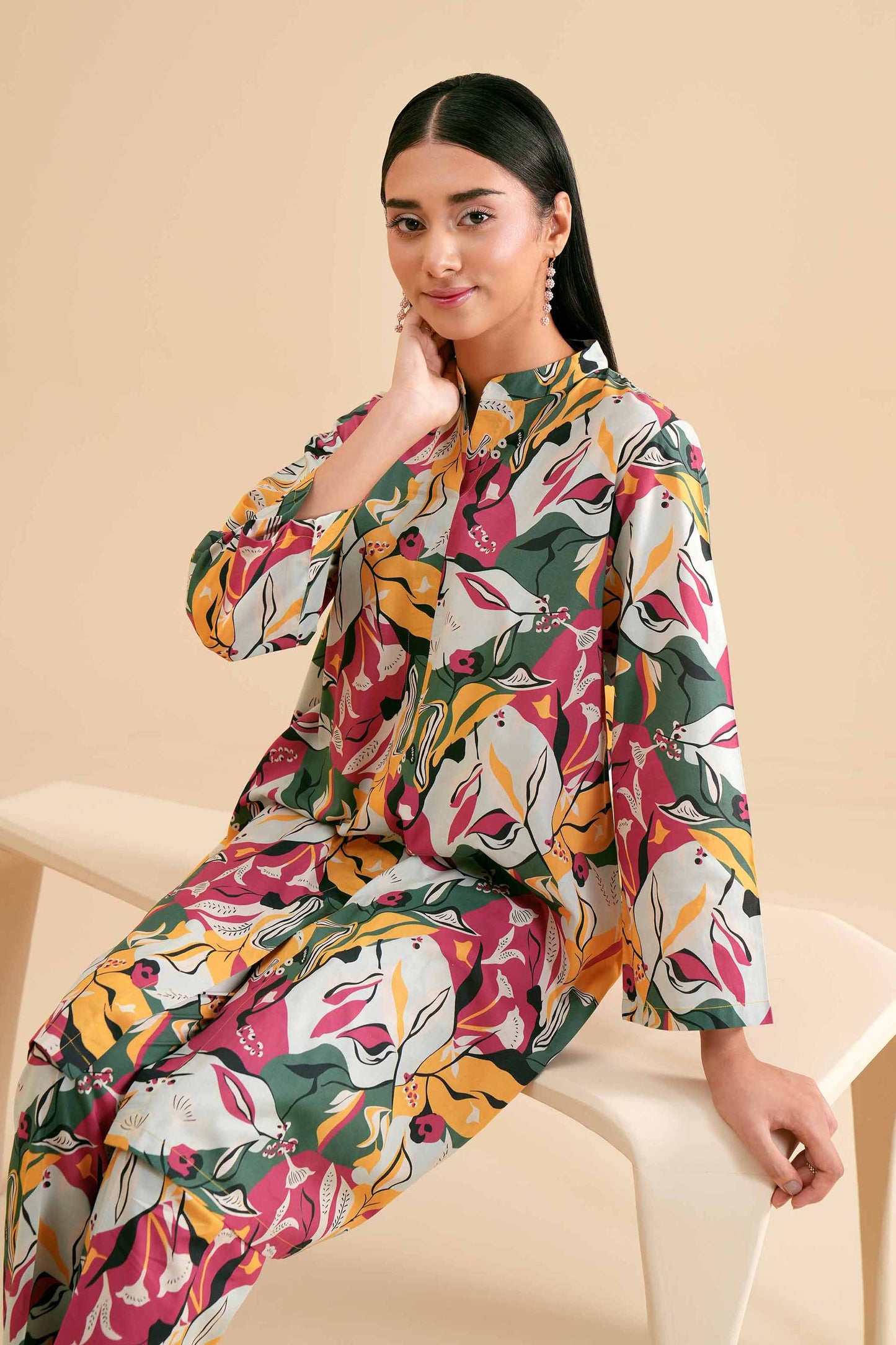 Multicolor Abstract Face Art Printed Co-ord Set