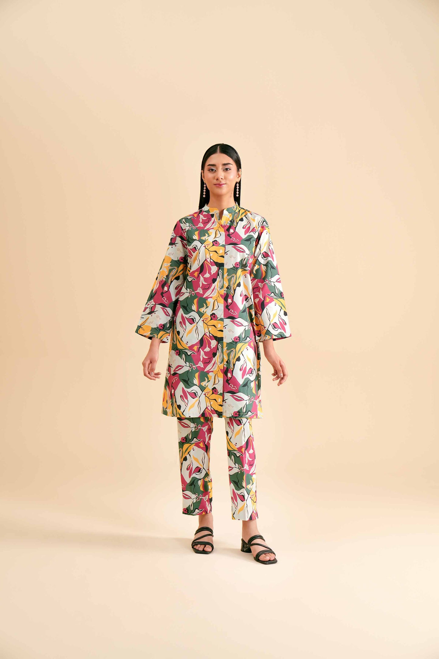 Multicolor Abstract Face Art Printed Co-ord Set