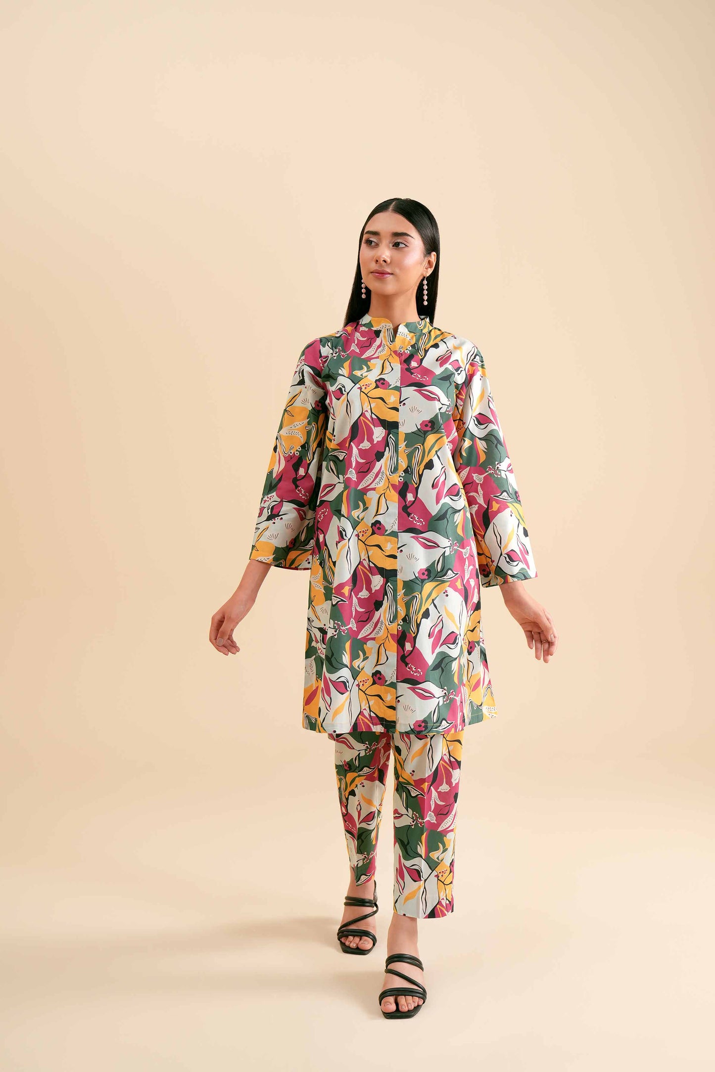 Multicolor Abstract Face Art Printed Co-ord Set