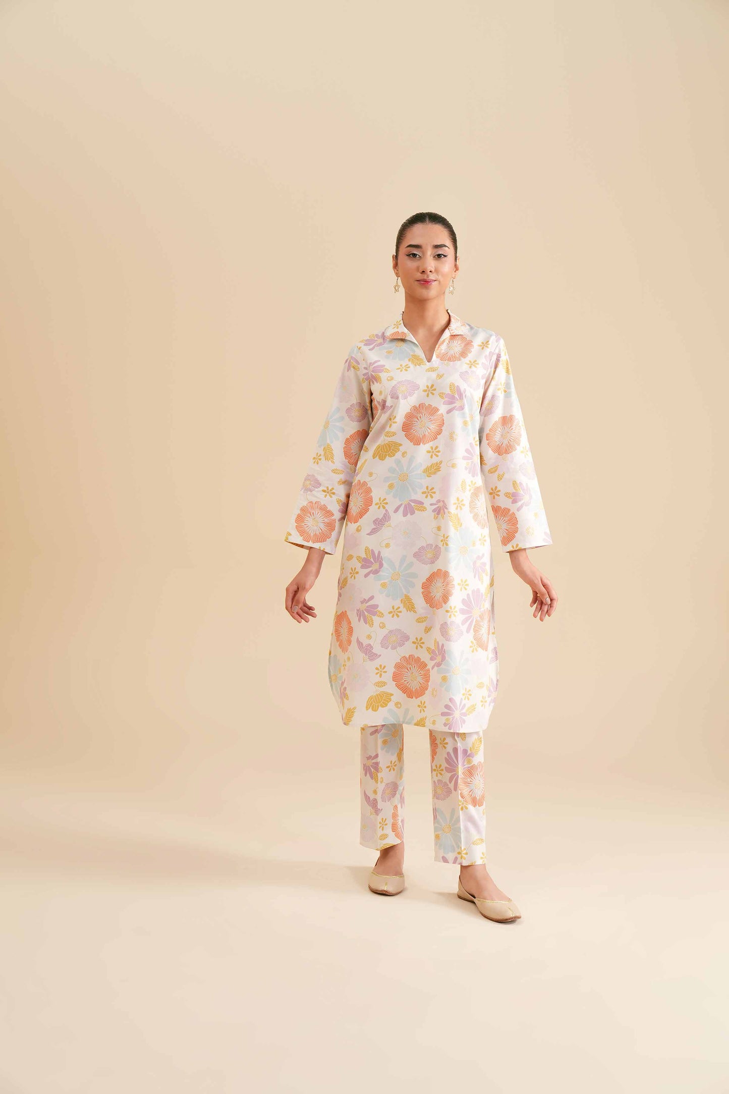Soft Summer Pastel Floral Kurta & Pant Co-ord