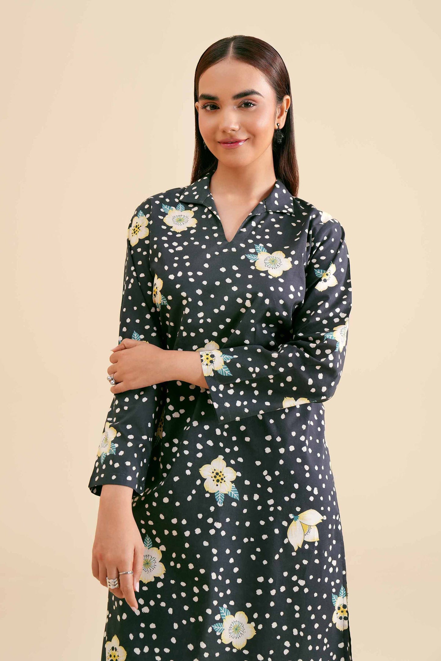 Monochrome Polka with White Blossom Print Co-ord