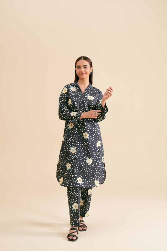 Monochrome Polka with White Blossom Print Co-ord